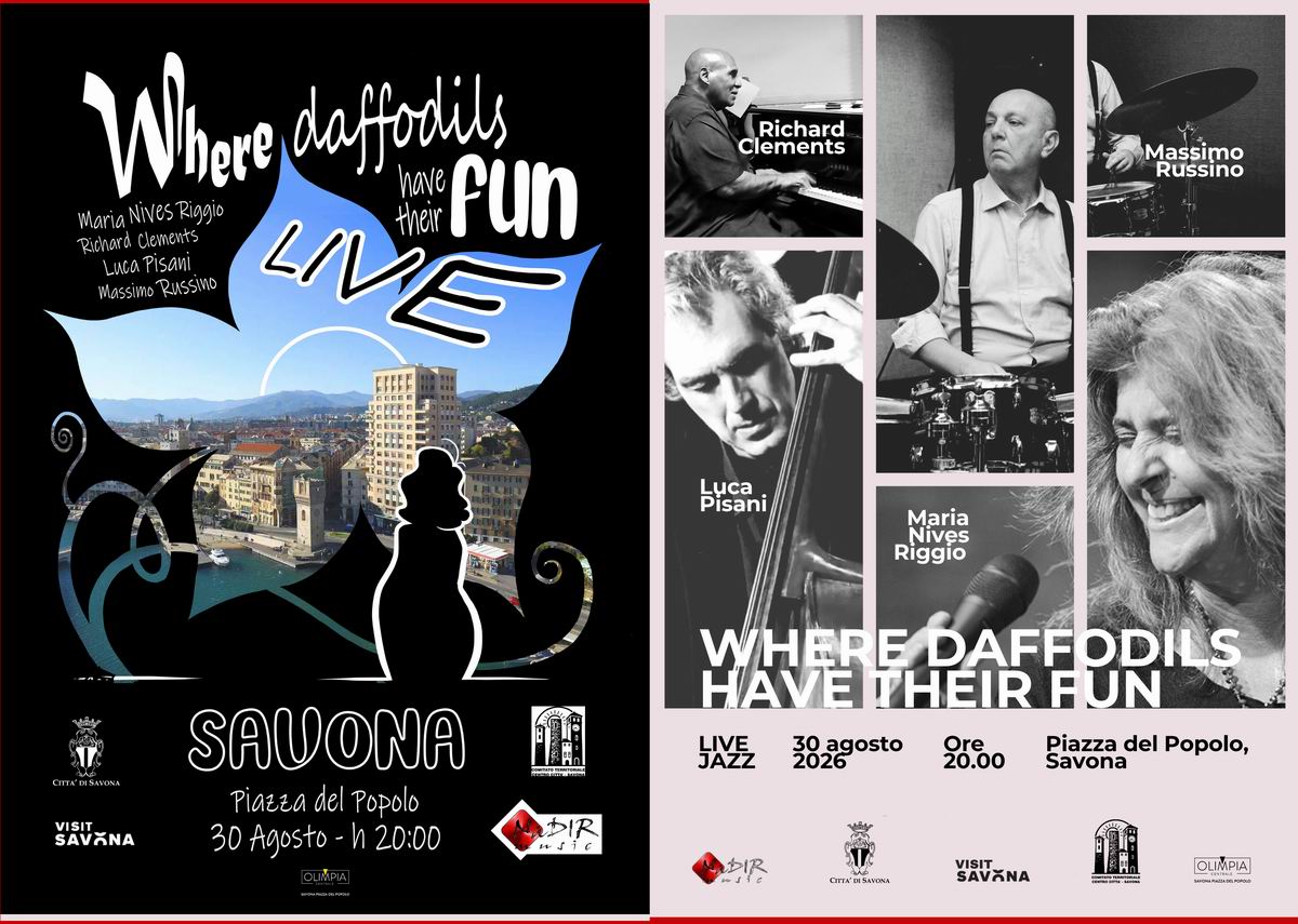 Savona, 28 agosto 2026. Domenica 30 agosto, alle ore 20:00, Piazza del Popolo a Savona si trasformerà in un piccolo angolo di New York con il concerto jazz di Maria Nives Riggio e il suo progetto "Where Daffodils Have Their Fun". Una serata da vivere insieme realizzata grazie alla collaborazione del Comune di Savona con il Comitato del Centro in uno spazio tra i più suggestivi della città.