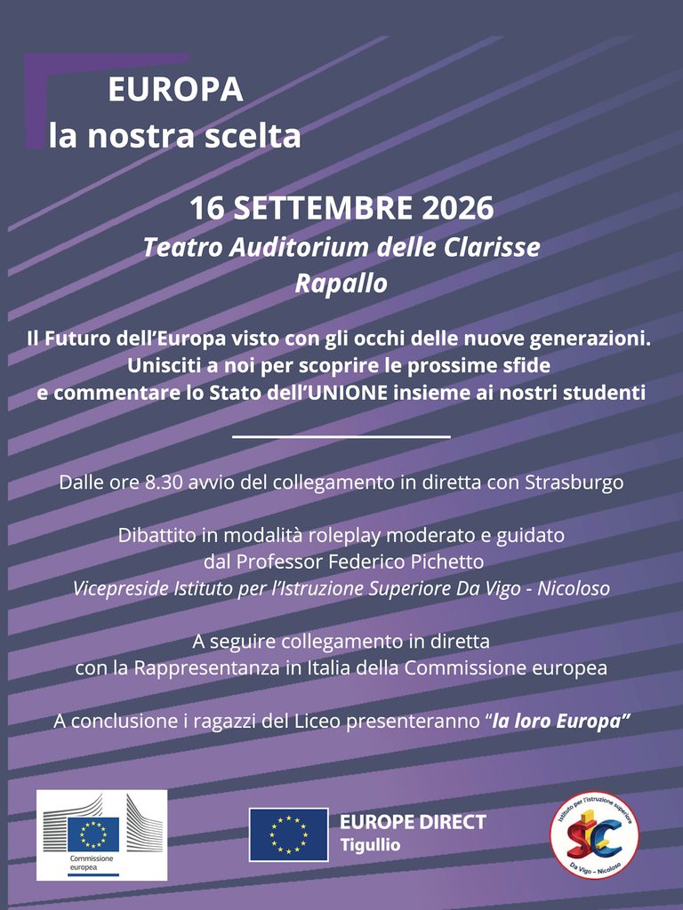 Mercoledì 16 settembre, dalle ore 8.30, il Teatro Auditorium delle Clarisse di Rapallo (via Montebello 1) ospiterà la proiezione in diretta del discorso sullo Stato dell'Unione, pronunciato ogni anno dal presidente o dalla presidente della Commissione europea davanti al Parlamento europeo di Strasburgo. L'iniziativa è promossa da Europe Direct Tigullio.